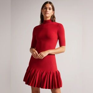 Ted Baker Canddy Pleated Hem Bodycon Knit Mini Dress